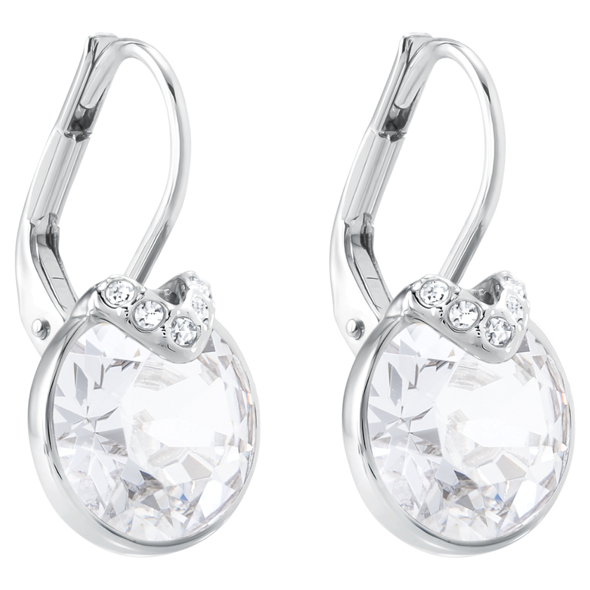 swarovski bella v drop earrings  round cut  white  rhodium plated