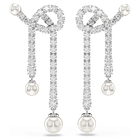 swarovski matrix drop earrings crystal pearl round cut white rhodium plated