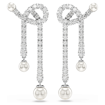 swarovski matrix drop earrings  crystal pearl  round cut  white  rhodium plated
