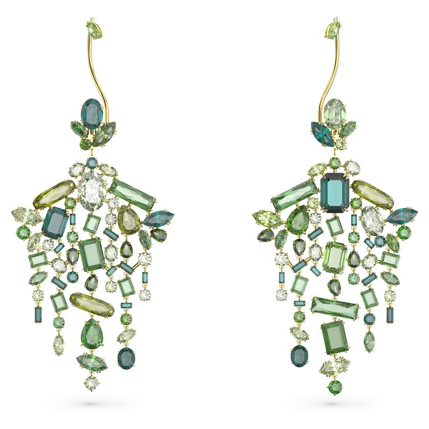 Gema earrings, Green, Gold-tone plated