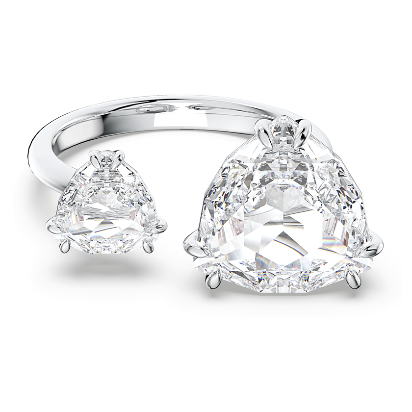 swarovski millenia cocktail ring  triangle cut crytsals  white  rhodium plated