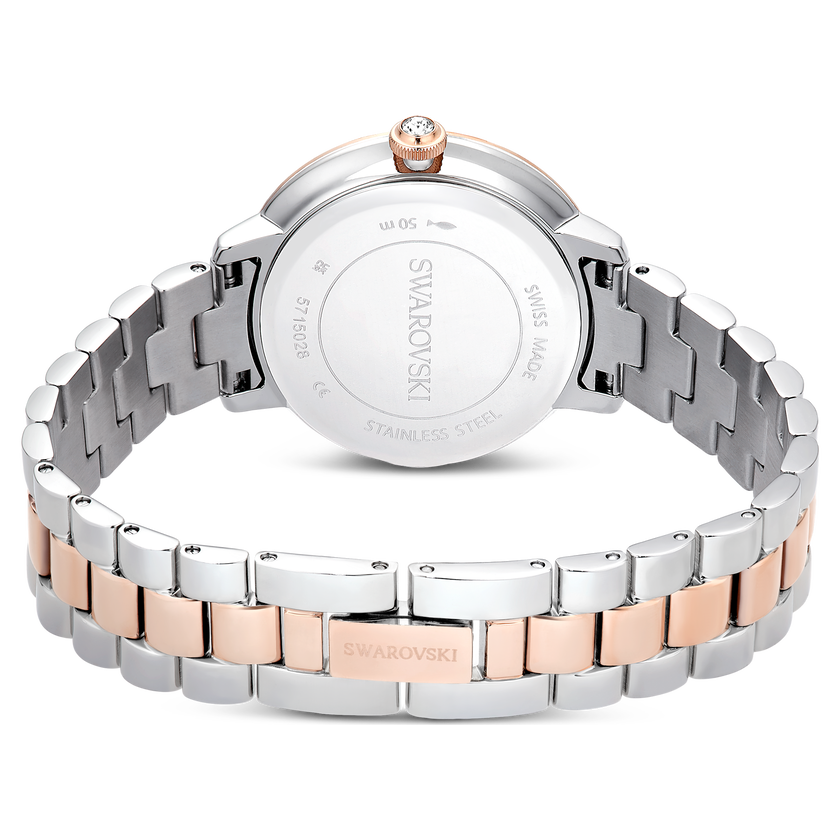swarovski matrix 3 link watch  swiss made  metal bracelet  silver tone  rose gold tone finish