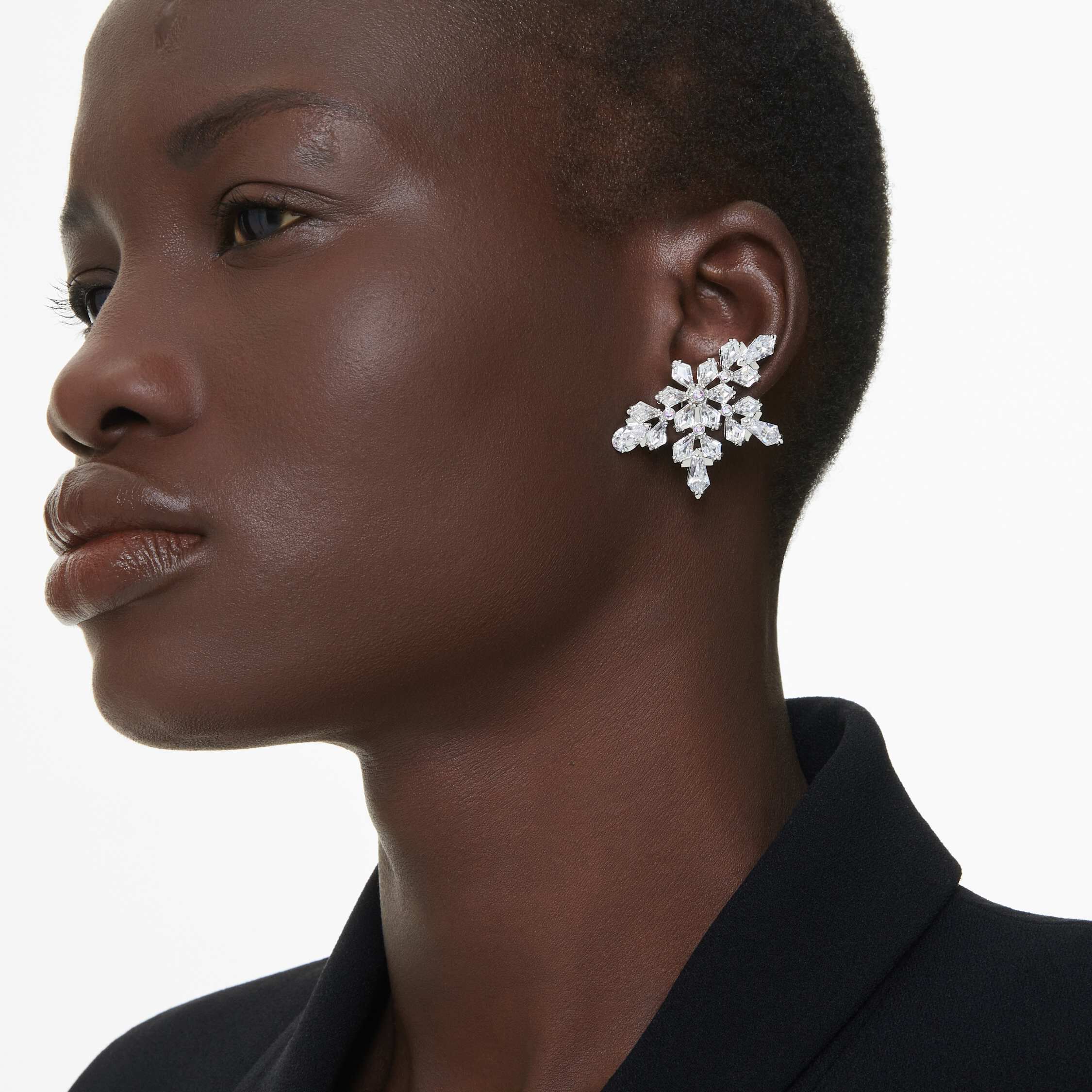 Buy Swarovski Idyllia clip earrings Mixed cuts Half snowflake White Rhodium plated