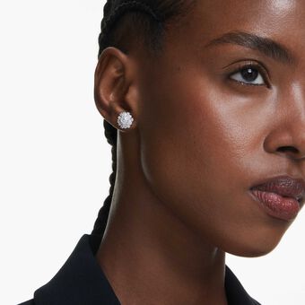 swarovski idyllia stud earrings  mixed cuts  snowflake  white  rhodium plated