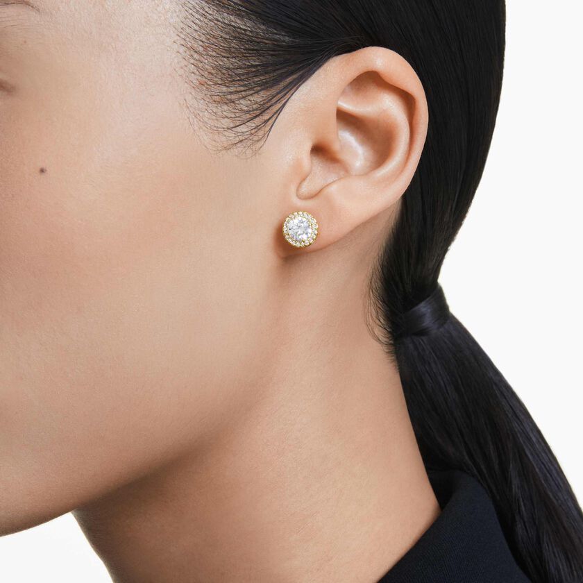 Buy Swarovski Una stud earrings, Round cut, Gold tone, Gold-tone