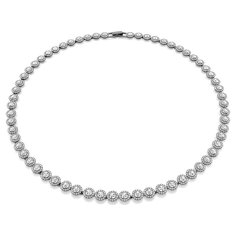 swarovski una necklace  round cut  long  white  ruthenium plated