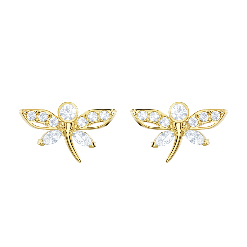 Magnetic Dragonfly Stud Pierced Earrings, Light Multi, Gold-tone plated