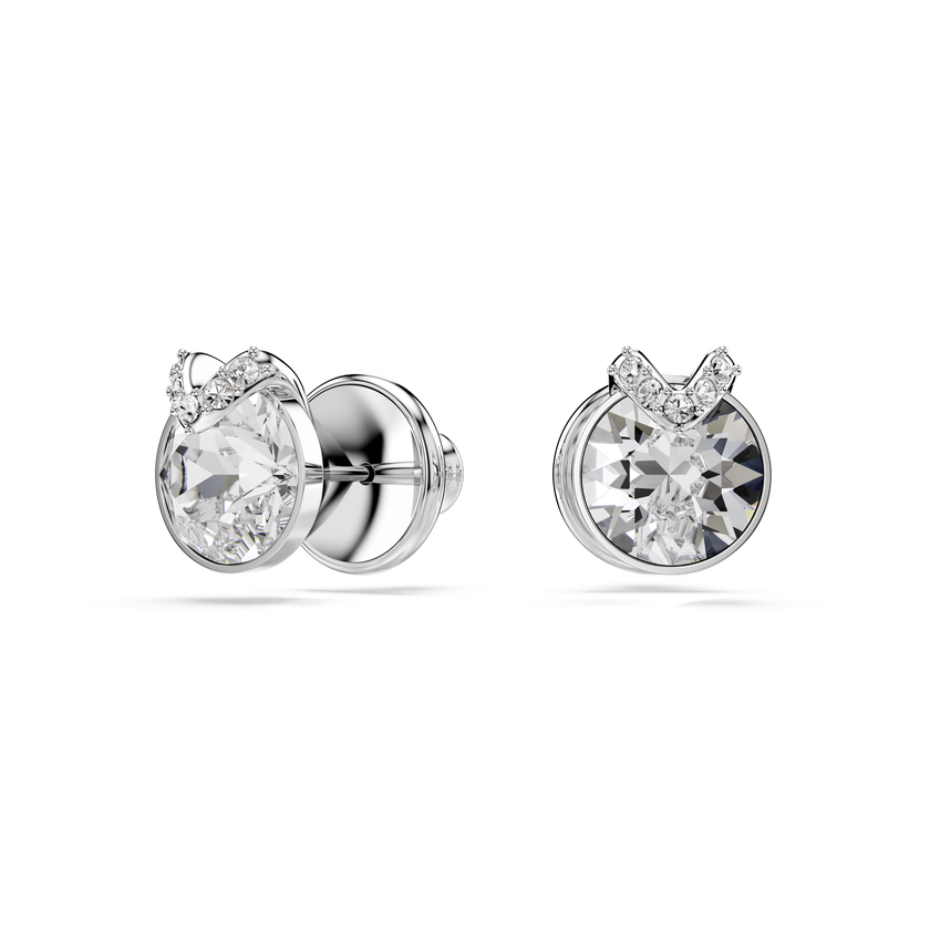 swarovski bella v stud earrings  round cut  pav   white  rhodium plated