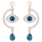 Duo Evil Eye Pierced Earrings, Multi-Colored, Rose Gold Plating