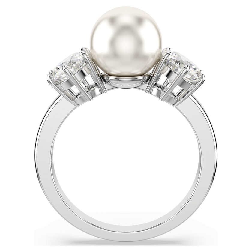 swarovski matrix ring  crystal pearl  round cut  white  rhodium plated