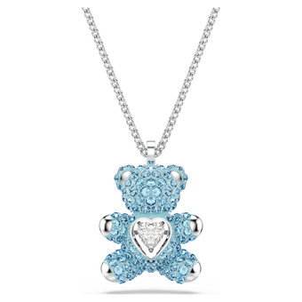 swarovski teddy pendant  bear  blue  rhodium plated