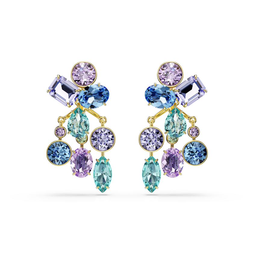 swarovski gema earring jackets  mixed cuts  multicolored  gold tone plated