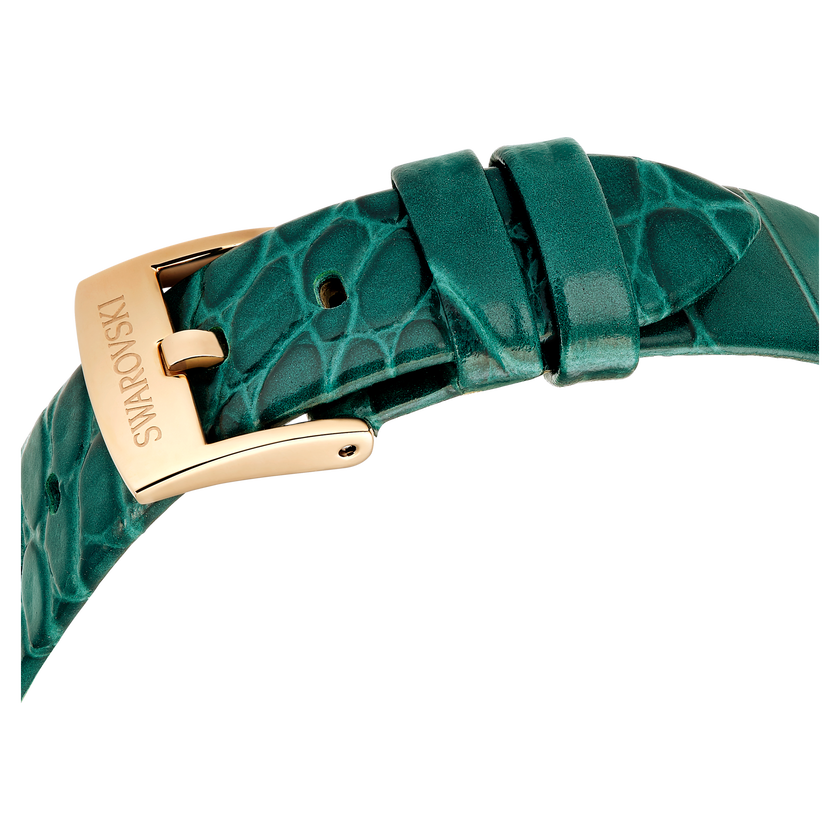 swarovski imber oval watch  swiss made  leather strap  green  rose gold tone finish