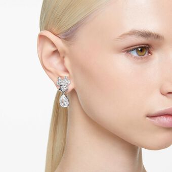 swarovski disney minnie mouse drop earrings  asymmetrical design  white  rhodium plated