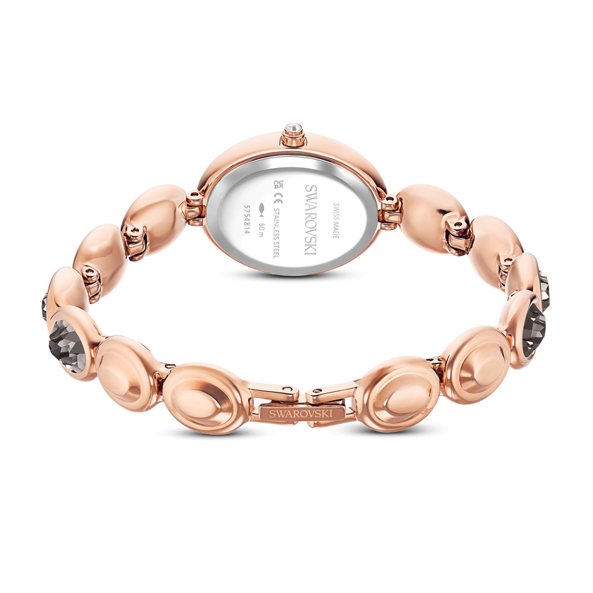 swarovski imber oval watch  swiss made  metal bracelet  black  rose gold tone finish