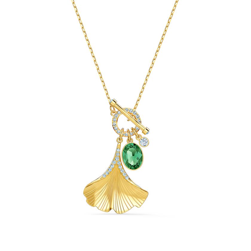Stunning Ginko Necklace, Green, Gold-tone plated