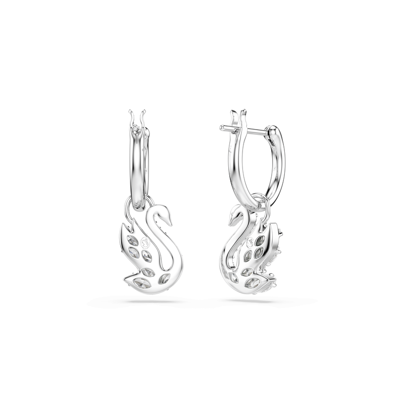 swarovski swan drop earrings  mixed cuts  swan  white  rhodium plated