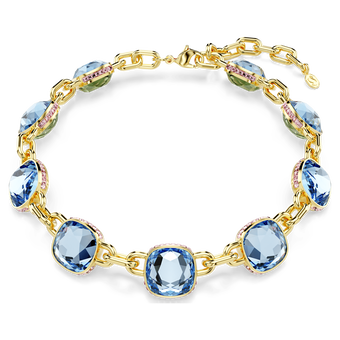 swarovski chroma tennis necklace cushion cut blue gold tone plated