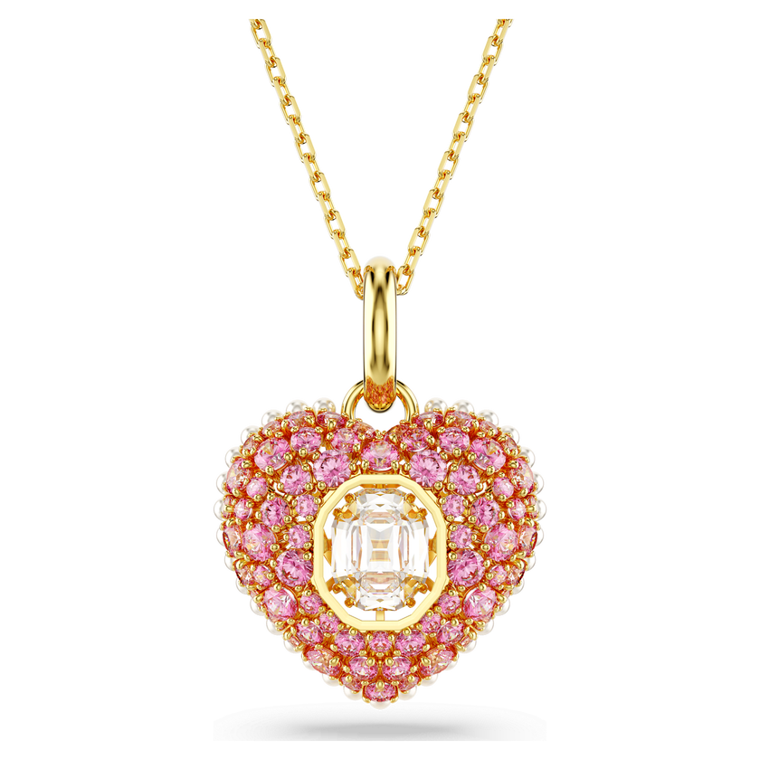 swarovski idyllia pendant  octagon cut  crystal pearls  heart  pink  gold tone plated