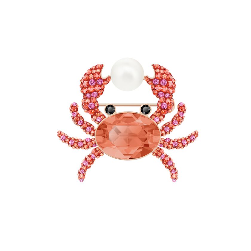 Ocean Crab Brooch, Multi-colored, Rose gold plating