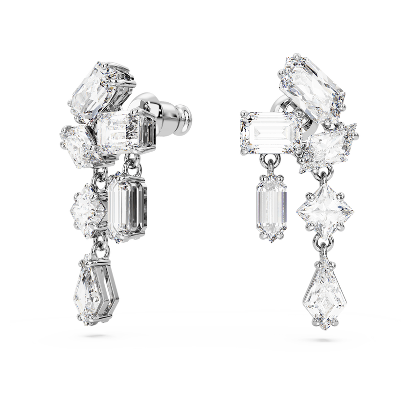 swarovski mesmera drop earrings  mixed cuts  white  rhodium plated