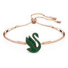 swarovski iconic swan bangle swan green rose gold tone plated