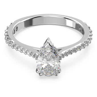 Stilla cocktail ring, Pear cut, Pavé, White, Rhodium plated swarovski stilla cocktail ring pear cut pav white rhodium plated