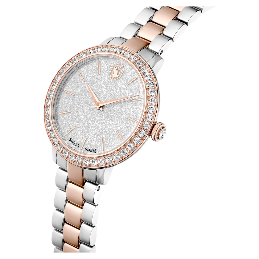 swarovski matrix 3 link watch  swiss made  metal bracelet  silver tone  rose gold tone finish
