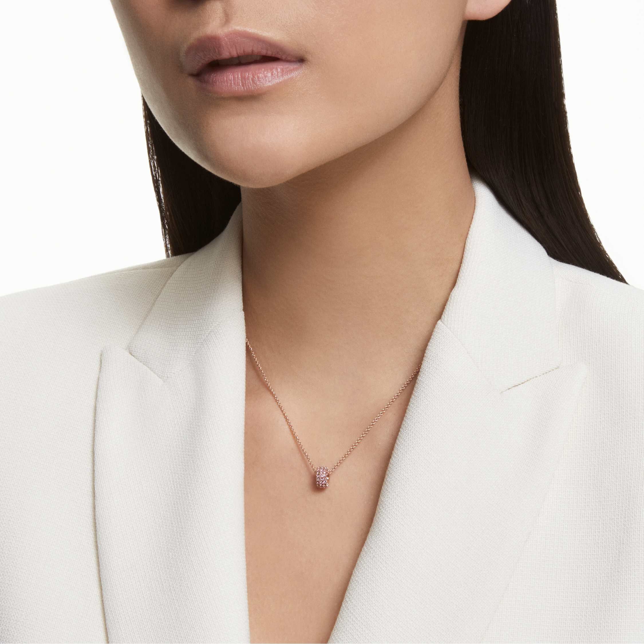 swarovski stone pendant  pink  rose gold tone plated