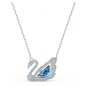swarovski swan necklace  dancing swan  blue  rhodium plated