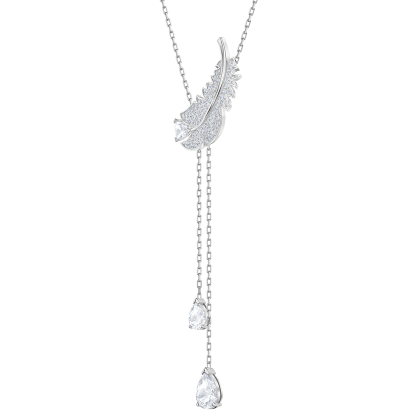 Nice Y Necklace, White, Rhodium plated