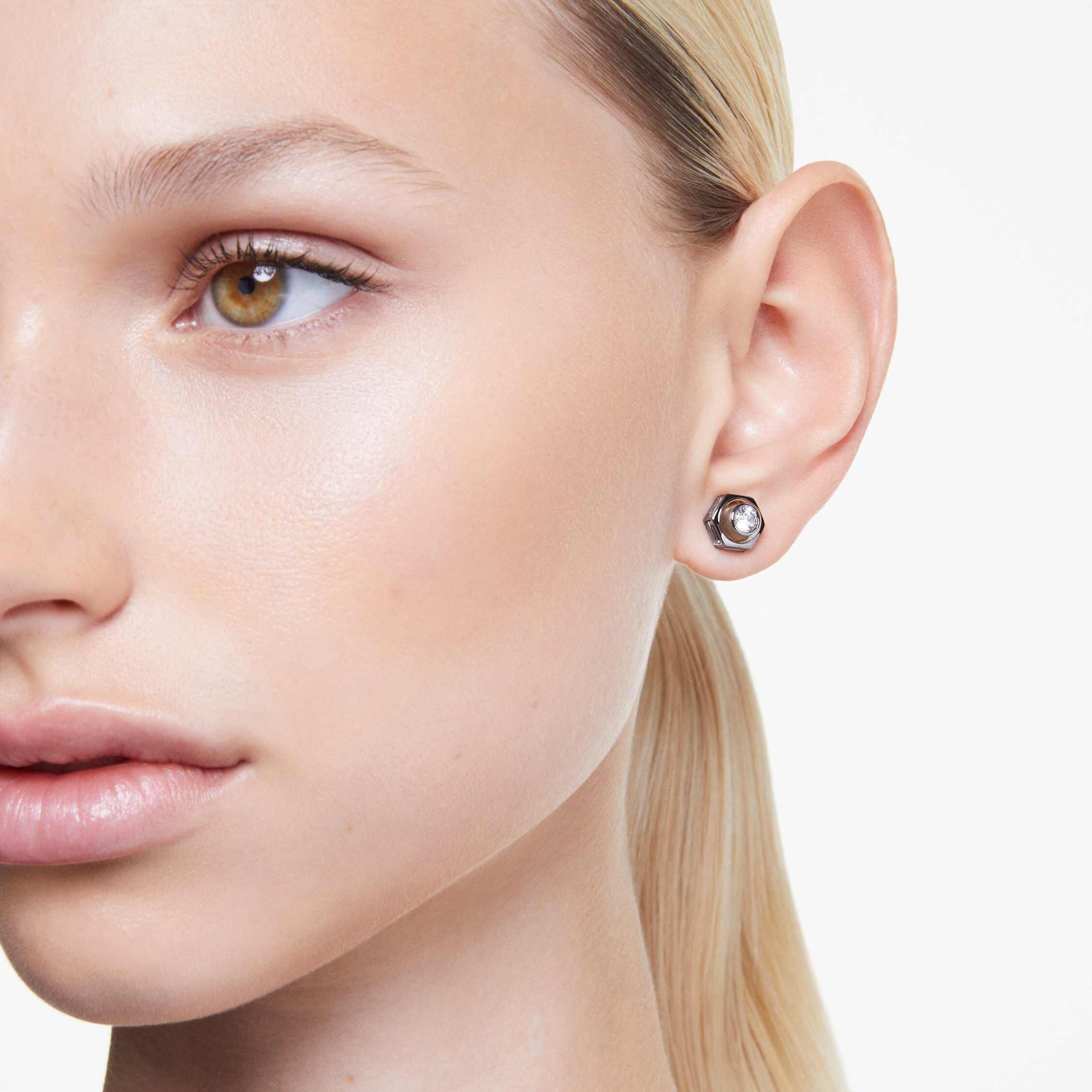 swarovski numina stud earrings  round cut  white  ruthenium plated