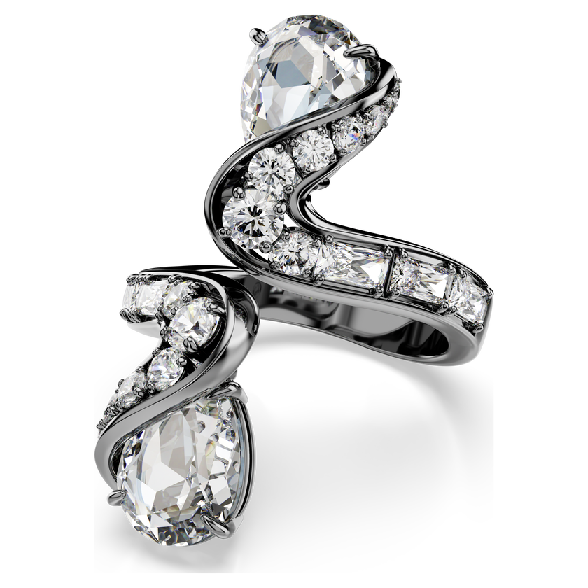 swarovski the vienna collection open ring  feather  white  ruthenium plated