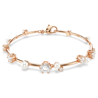 swarovski constella bracelet  crystal pearl  round cuts  white  18k rose gold finish
