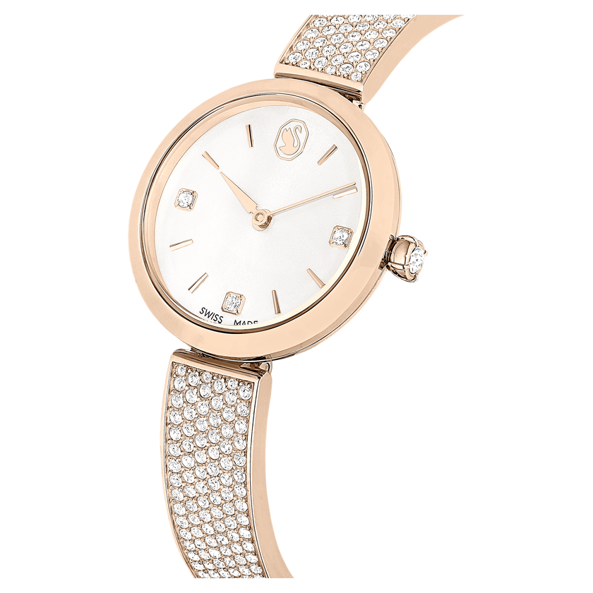swarovski illumina watch  swiss made  metal bracelet  gold tone  champagne gold tone finish