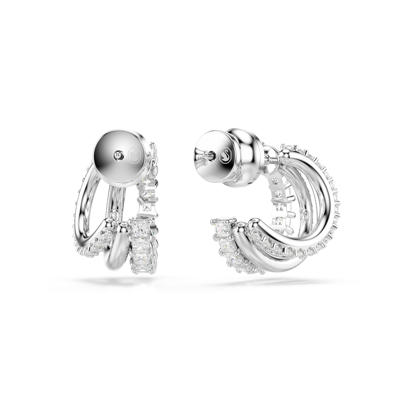 swarovski hyperbola hoop earrings  round cut  mini  white  rhodium plated