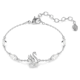 swarovski swan bracelet  mixed cuts  swan  white  rhodium plated