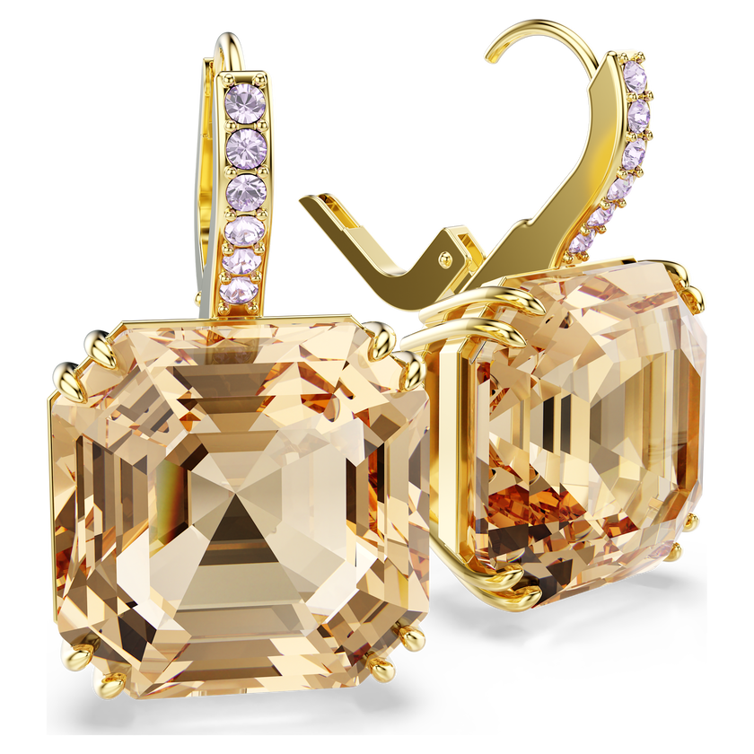swarovski millenia drop earrings  mixed cuts  caramel  18k gold finish