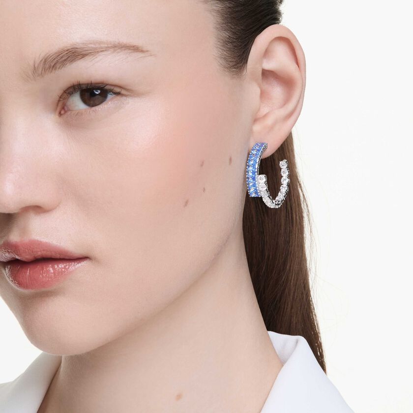 swarovski matrix hoop earrings  mixed cuts  blue  rhodium plated