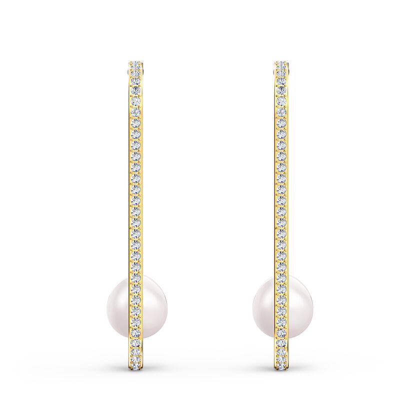 So Cool Pearl Pierced Earrings, White, Gold-tone plated
