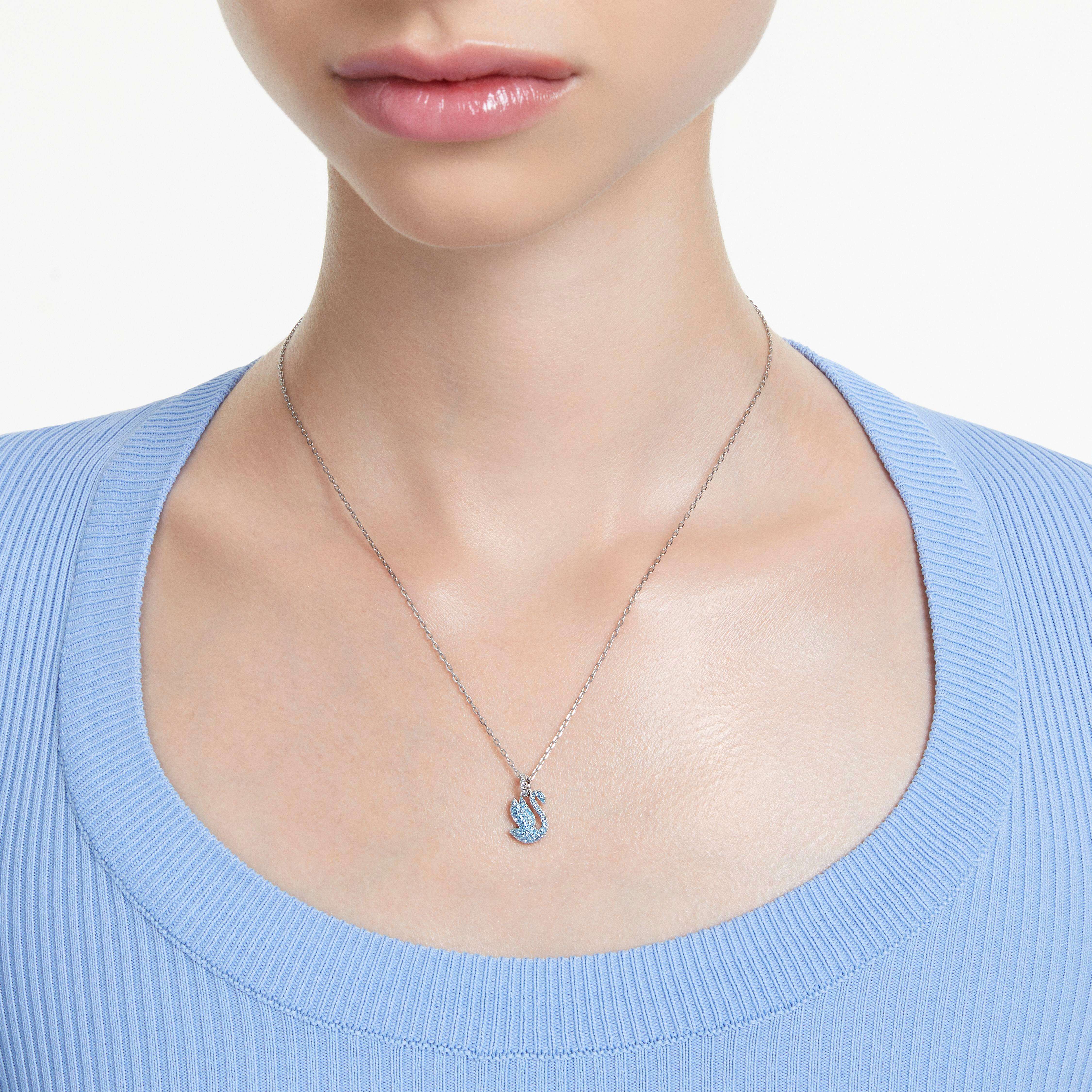 Buy Swarovski Swan pendant, Swan, Small, Blue, Rhodium plated