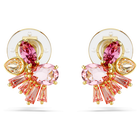 swarovski gema clip earrings mixed cuts flower pink gold tone plated