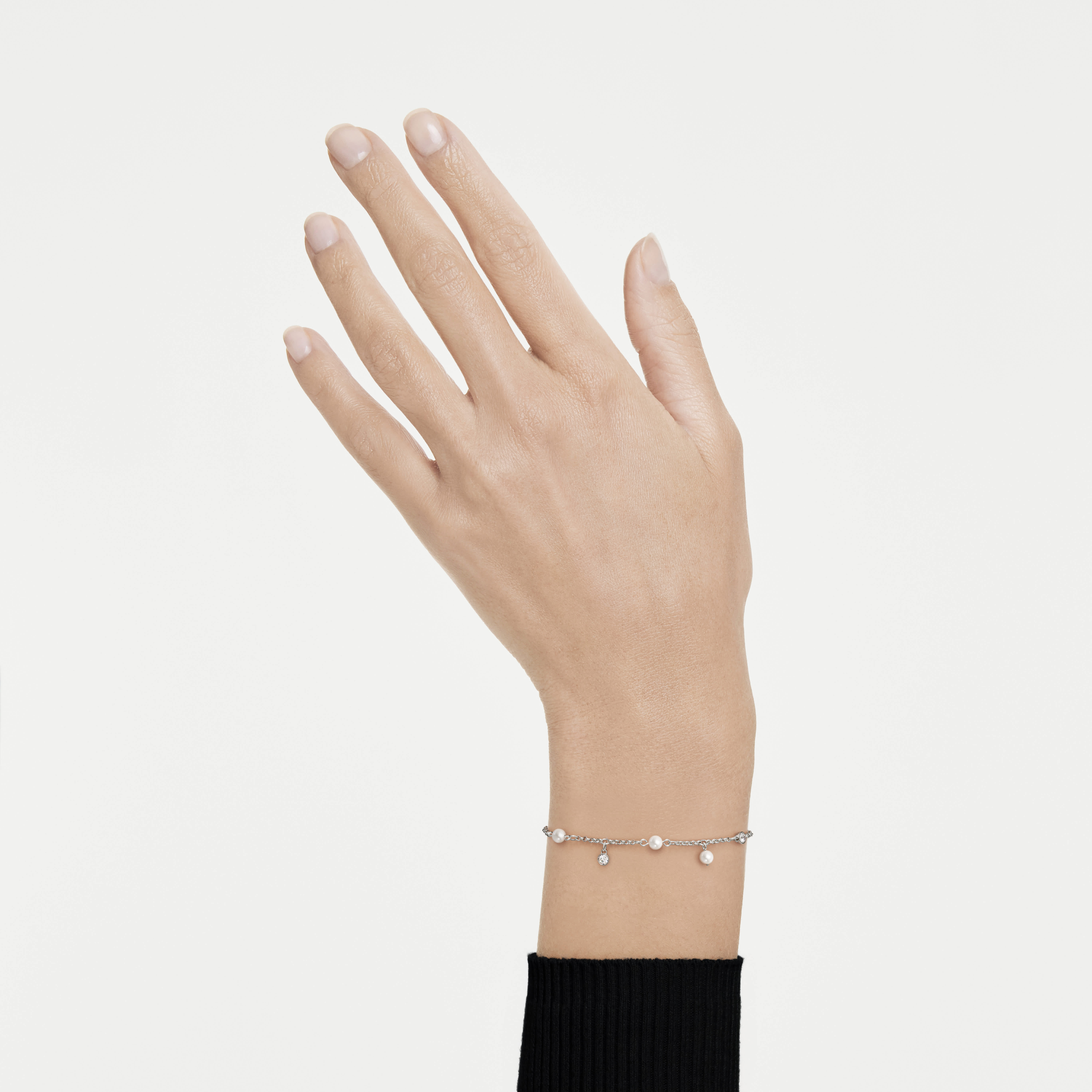 swarovski imber bracelet  crystal pearl  round cut  white  rhodium plated