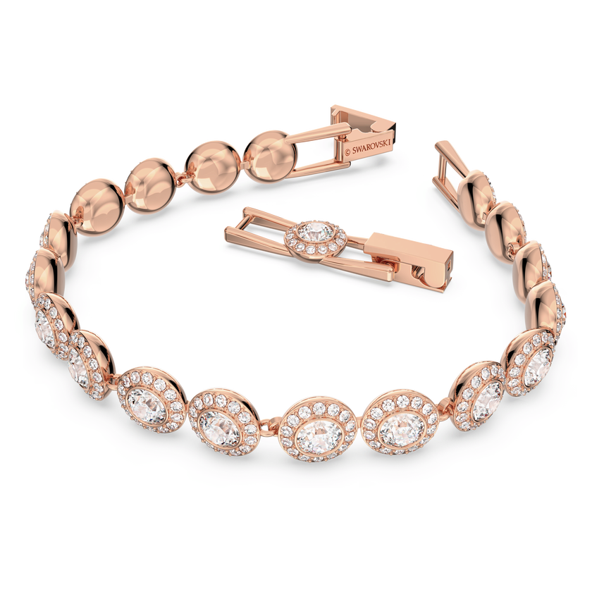 swarovski una angelic tennis bracelet  round cut  pav   medium  white  rose gold tone plated