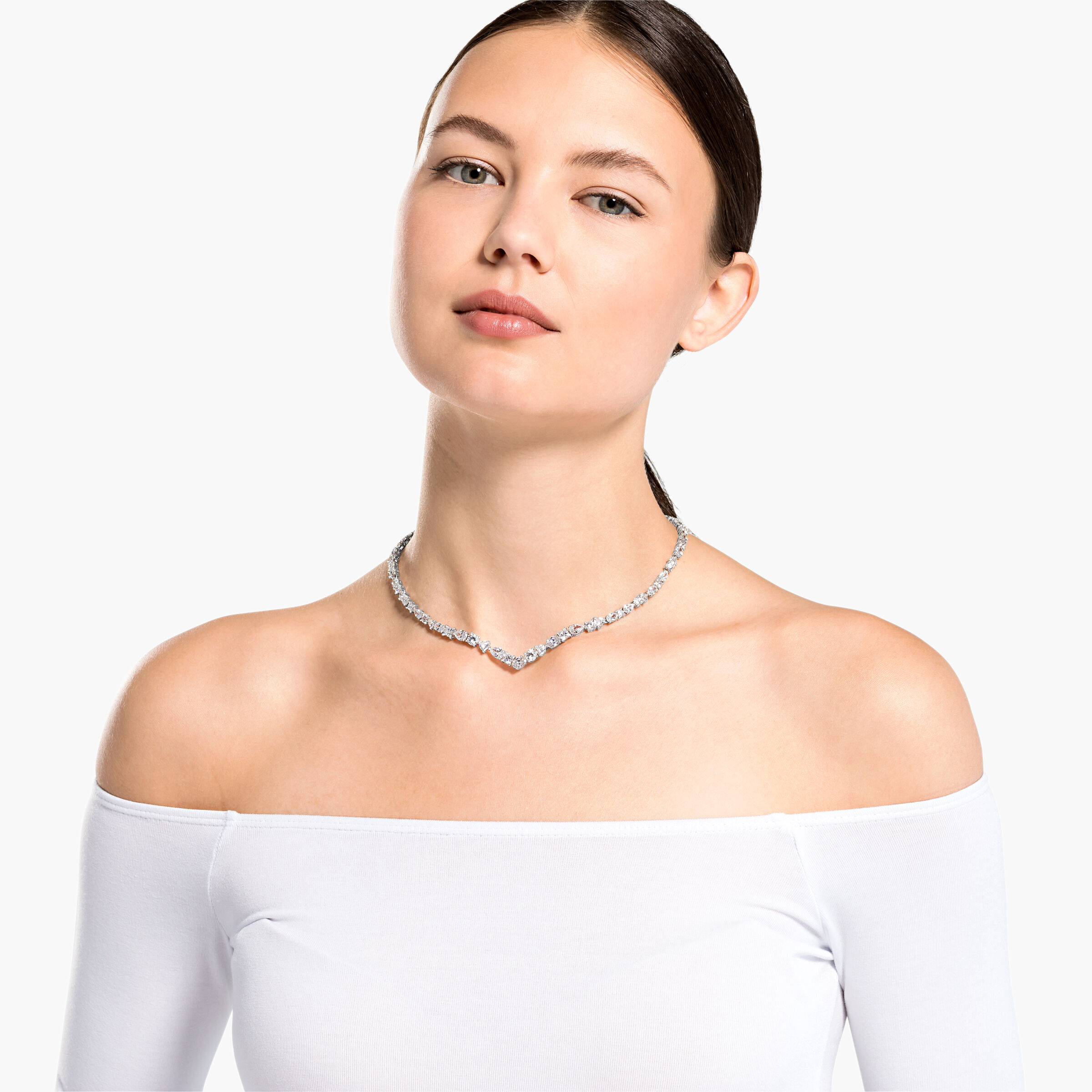 Buy Swarovski Tennis Deluxe Mixed V Necklace White Rhodium plated