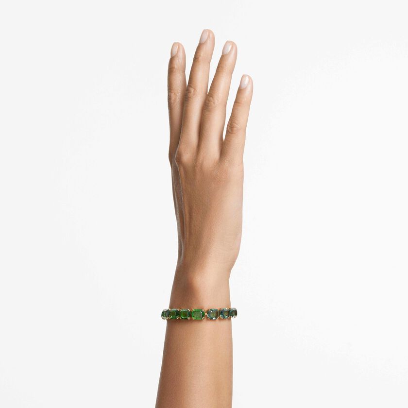swarovski millenia tennis bracelet  octagon cut  color gradient  green  gold tone plated