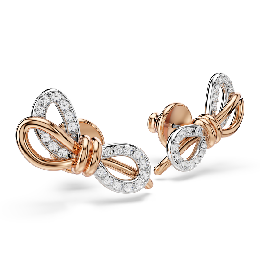 swarovski lifelong stud earrings  pav   bow  white  mixed metal finish