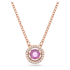 swarovski sparkling dance pendant round cut long purple rose gold tone plated