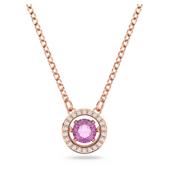 swarovski sparkling dance pendant round cut long purple rose gold tone plated