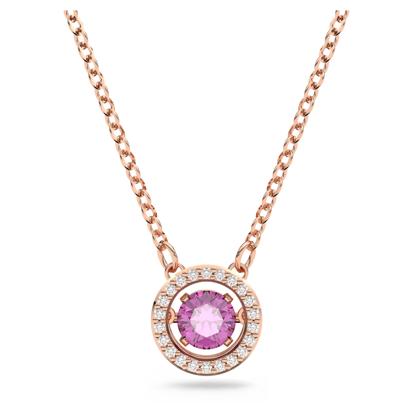 swarovski sparkling dance pendant  round cut  long  purple  rose gold tone plated